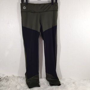 Sports Fitness Leggings Green and Front Mesh Large